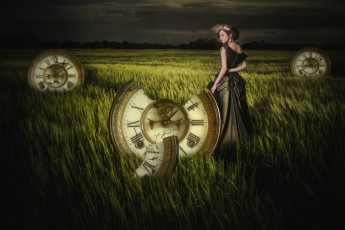 Картинка фэнтези фотоарт девушка часы