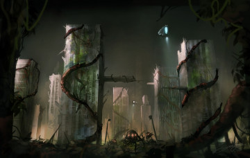 Картинка фэнтези иные+миры +иные+времена постапокалипсис будущее роботы небоскребы мир иной