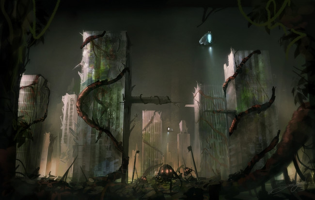 Обои картинки фото фэнтези, иные миры,  иные времена, постапокалипсис, будущее, роботы, небоскребы, мир, иной