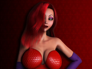 Картинка 3д+графика люди+ people девушка взгляд фон рыжая