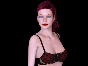 Картинка 3д+графика люди+ people девушка взгляд фон рыжая