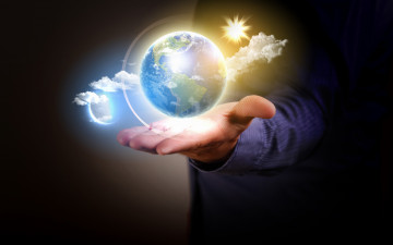 Картинка разное компьютерный+дизайн креатив линии солнце материки шар планета рука майка мужчина