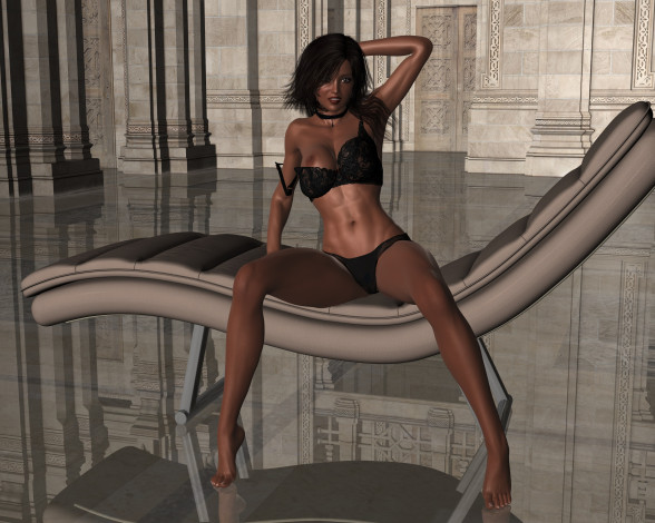 Обои картинки фото 3д графика, люди , people, фон, взгляд, девушка, шезлонг