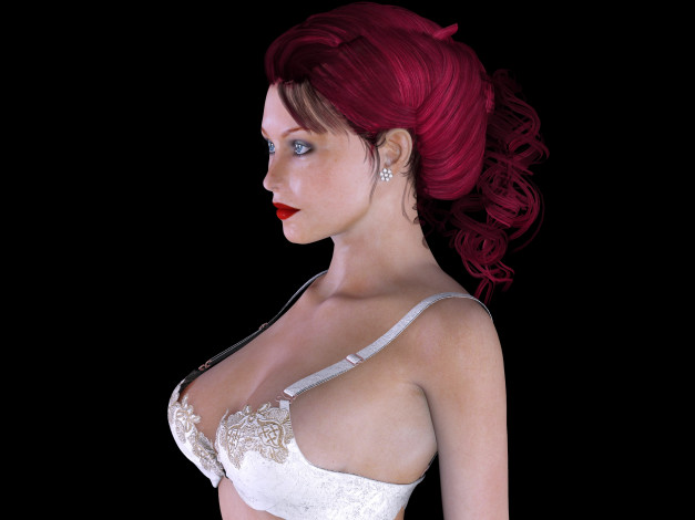 Обои картинки фото 3д графика, люди , people, рыжая, фон, взгляд, девушка