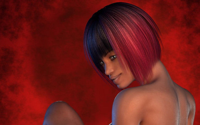 Обои картинки фото 3д графика, портрет , portraits, взгляд, рыжая, фон, девушка