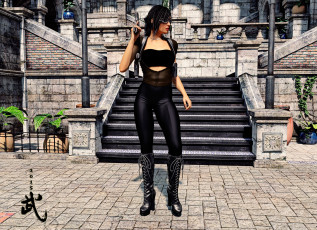 Картинка 3д+графика фантазия+ fantasy взгляд девушка оружие фон