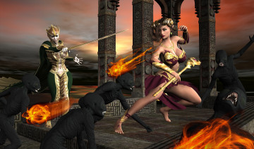 Картинка 3д+графика фантазия+ fantasy существа оружие фон взгляд девушки