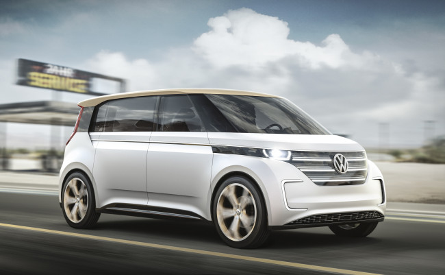 Обои картинки фото volkswagen budd-e concept 2016, автомобили, volkswagen, трасса, белый, 2016, concept, budd-e