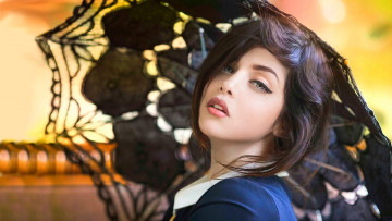 Картинка девушки -unsort+ лица +портреты взгляд светлый фон зонтик