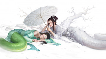 Картинка фэнтези русалки девушки зонт