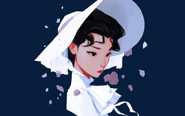 Обои картинки фото рисованное, люди, девушка, лицо, шляпа