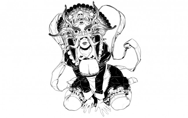 Обои картинки фото рисованное, люди, девушка, маска