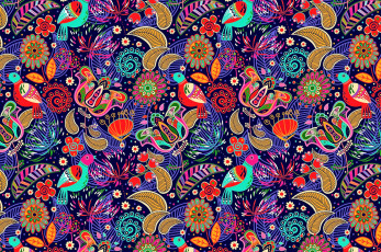 Картинка векторная+графика цветы+ flowers цветы птицы орнамент узор
