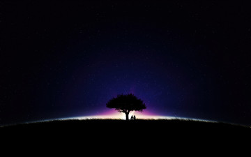 Картинка векторная+графика люди+ people пара дерево свет ночь звезды