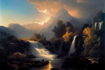 обоя рисованное, природа, пейзаж