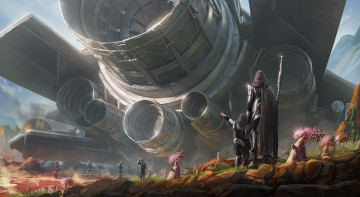 обоя фэнтези, космические корабли,  звездолеты,  станции, люди, космический, корабль