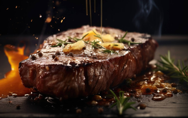 Обои картинки фото еда, мясные блюда, розмарин, мясо, запеченное, говядина