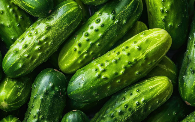 Обои картинки фото еда, огурцы, свежие, макро
