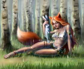 Картинка фэнтези существа лес существо деревья лужайка