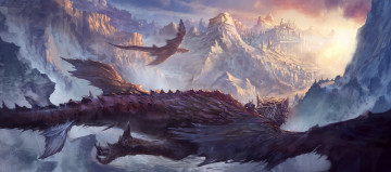 Картинка steve+chinhsuan+wang фэнтези драконы горы полёт steve chinhsuan wang ущелье