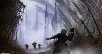 Картинка фэнтези люди оружие планета чужая солдаты патруль