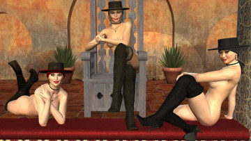 Картинка hot+girls 3д+графика people+ люди сапожки взгляд девушки кресло шляпа