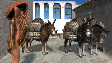 Картинка maria+laura +poncho 3д+графика people+ люди девушка ослы