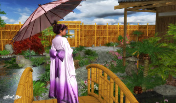 Картинка 3д+графика people+ люди японка зонтик