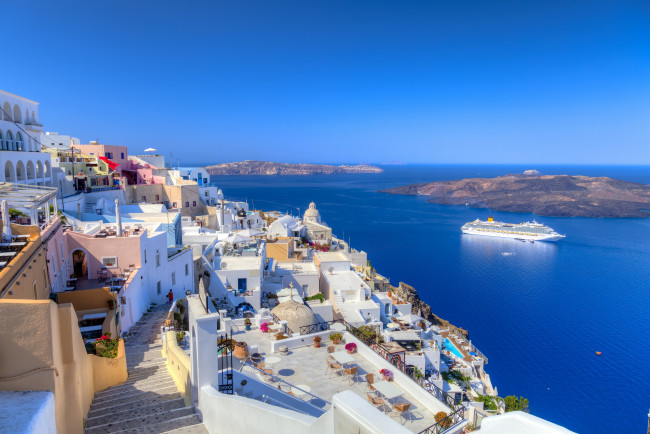 Обои картинки фото oia,  santorini,  greece, города, санторини , греция, санторини, острова, лайнер, aegean, sea, ия, greece, santorini, эгейское, море