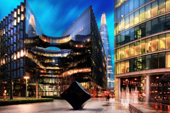 Картинка города лондон+ великобритания здания огни вечер город лондон англия офисы