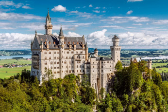 Картинка города замок+нойшванштайн+ германия небо лето бавария облака замок нойшванштайн