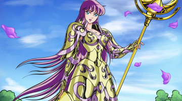 Картинка разное арты фон взгляд девушка небо лепестки шест