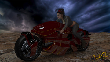 Картинка мотоциклы 3d девушка взгляд фон мотоцикл