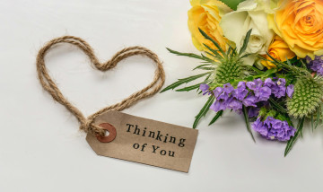 Картинка цветы букеты +композиции сердечко надпись розы бечевка