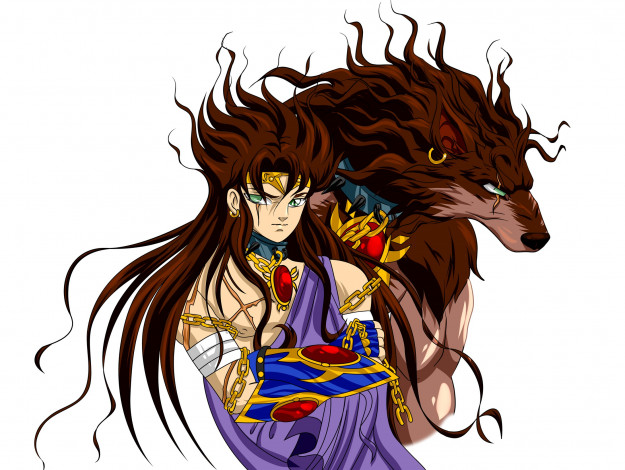 Обои картинки фото разное, арты, девушка, волк, фон, взгляд