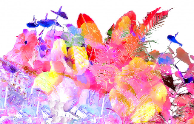 Обои картинки фото разное, компьютерный дизайн, сад, клумба, трава, лепестки, цветы