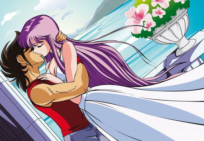 Обои картинки фото разное, арты, поцелуй, парень, фон, взгляд, девушка