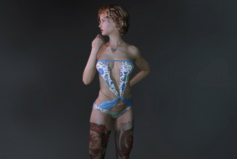 Картинка 3д+графика люди+ people взгляд девушка тату фон