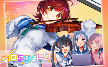 обоя irodori midori, аниме, взгляд, фон, девушки