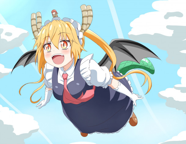 Обои картинки фото аниме, miss kobayashi`s dragon maid, фон, взгляд, девушка