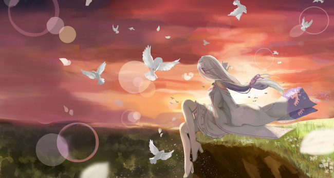 Обои картинки фото аниме, re,  zero kara hajimeru isekai seikatsu, фон, взгляд, девушка