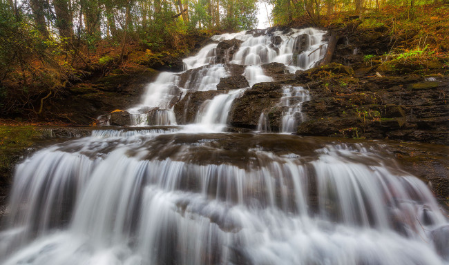 Обои картинки фото природа, водопады, лес, река, водопад
