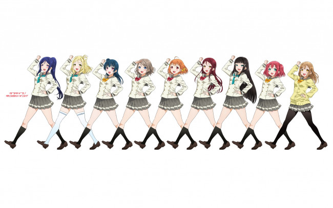 Обои картинки фото аниме, love live,  school idol project, фон, взгляд, девушки