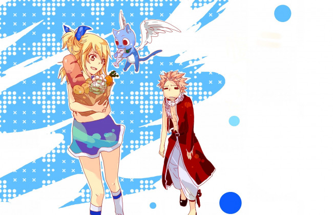 Обои картинки фото аниме, fairy tail, нацу, люси