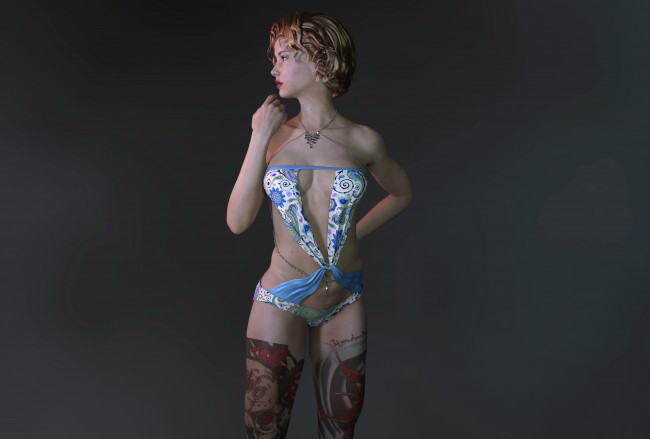 Обои картинки фото 3д графика, люди , people, взгляд, девушка, тату, фон