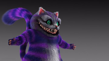 Картинка 3д+графика юмор+ humor арт зеленые глаза Чеширский кот клыки рендеринг ухмылка взгляд