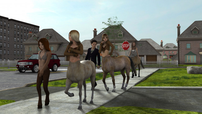 Обои картинки фото 3д графика, существа , creatures, девушки, взгляд, фон, кентавры