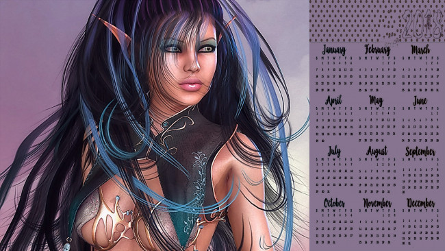 Обои картинки фото календари, фэнтези, взгляд, женщина, лицо