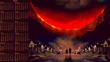 Картинка календари фэнтези улица дом люди ночь