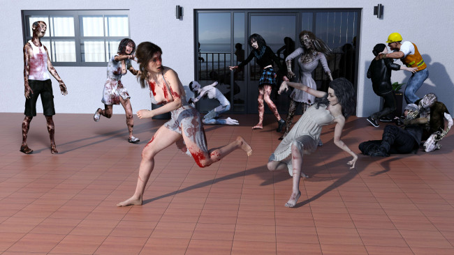 Обои картинки фото 3д графика, ужас , horror, фон, взгляд, девушки